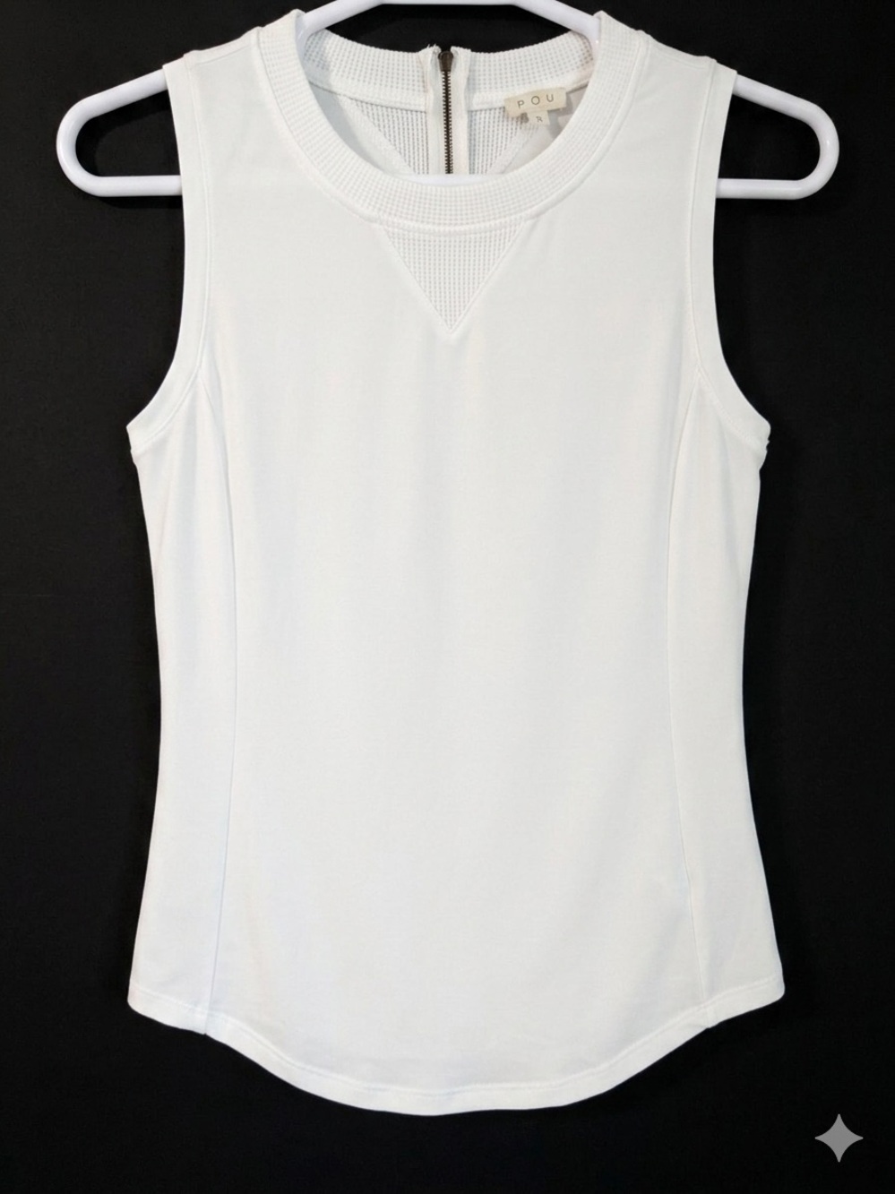 POL White Mixed Media Waffle Knit Sleeveless Top Zip Neck Small